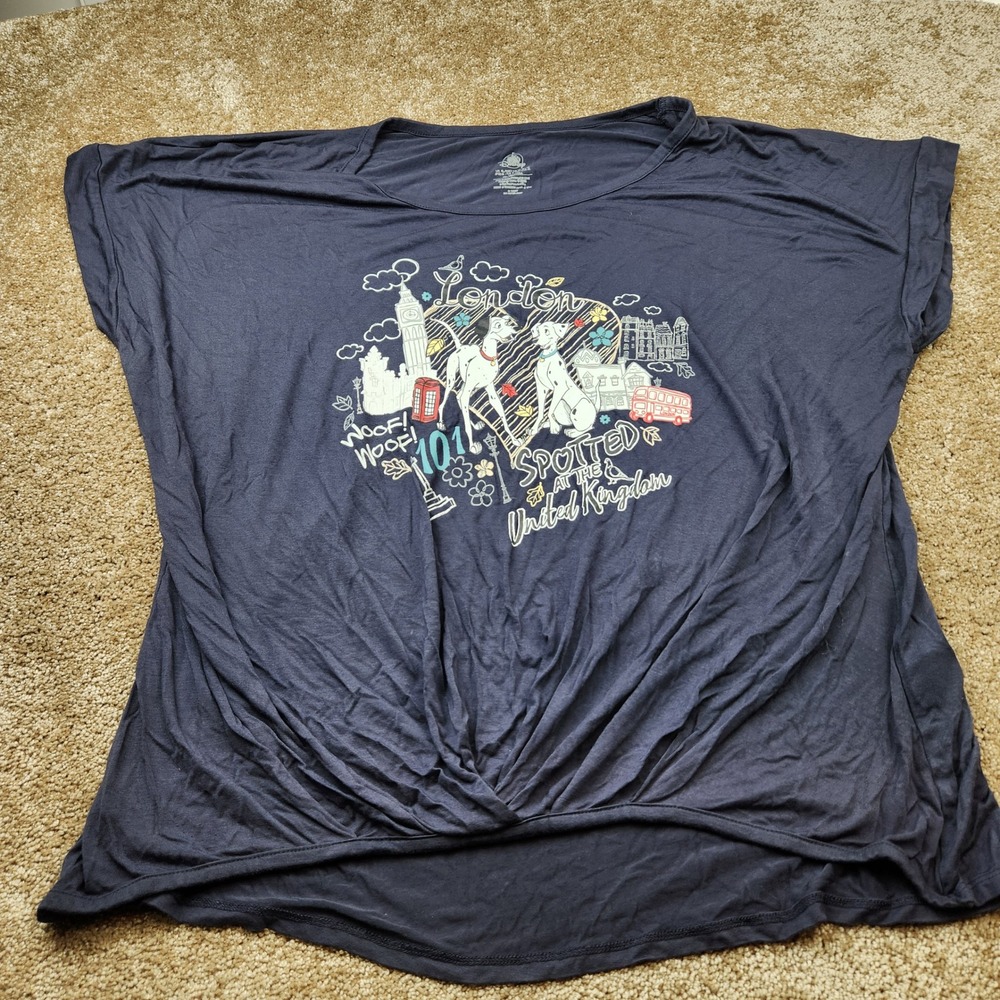 Disney 101 Dalmatians London Graphic Twist Front Tee Navy Blue Womens XL